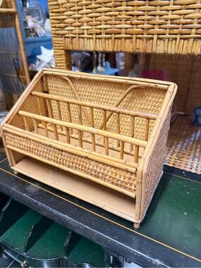 Woven Rattan Desk Organizer - Natural Honey Tone